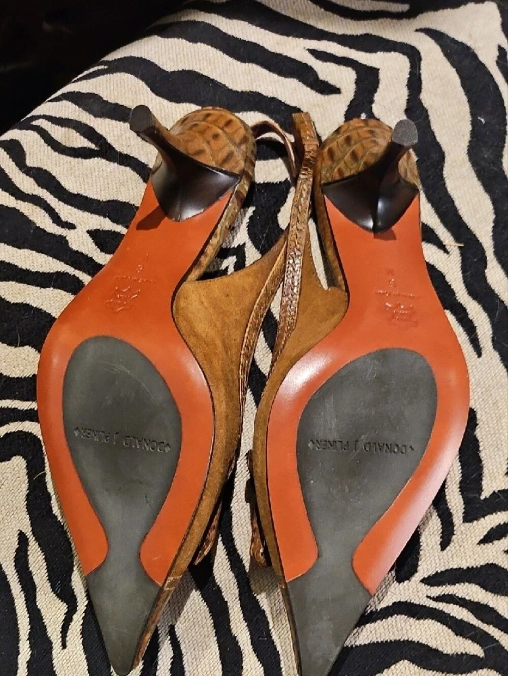 Donald J. Pliner Tan Croc-Embossed Pointed Slingbacks Size 8